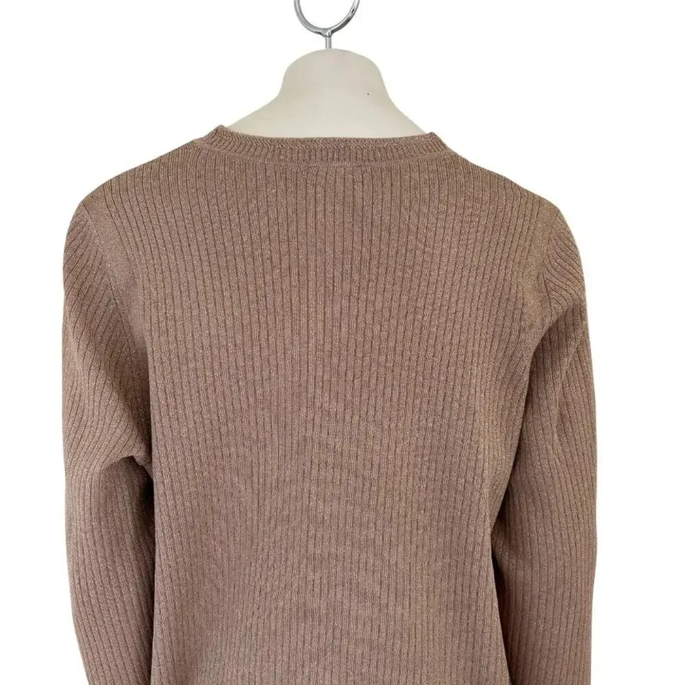 NEW TALBOTS Metallic Ribbed V-neck Cardigan in Tan & Gold  SZ 2X - Picture 5 of 10